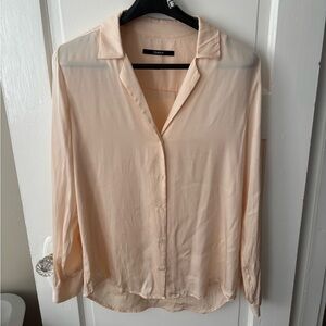 Quince Light Peach Satin Button-Front Blouse